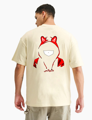 BubbleTwyst Graphic Print Men Round Neck Beige T-Shirt