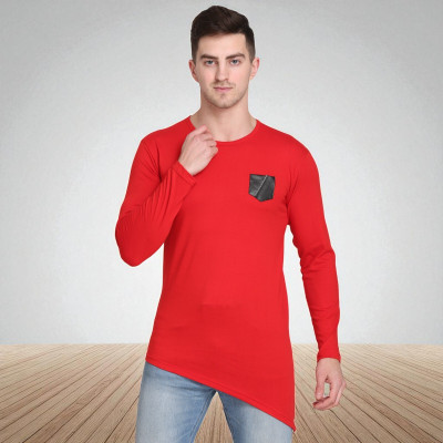 Faricon Trend Solid Men Round Neck Red T-Shirt