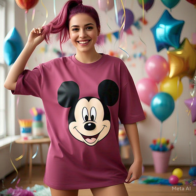 DISNEY by DreamBe Printed Women Round Neck Pink T-Shirt