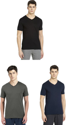 JOCKEY Solid Men V Neck Black, Dark Green, Dark Blue T-Shirt