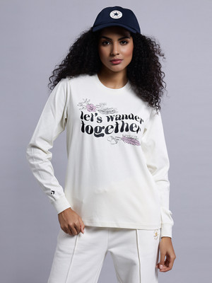Converse Printed Women Round Neck Beige T-Shirt