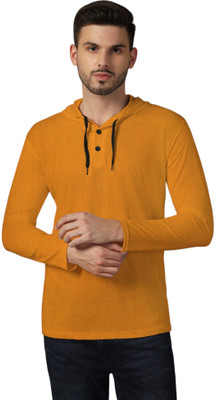 tfurnish Solid Men Hooded Neck Yellow T-Shirt