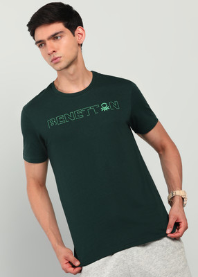 United Colors of Benetton Typography Men Round Neck Dark Green T-Shirt