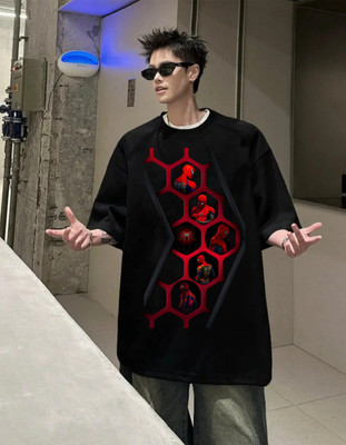 TowLine Graphic Print Men Round Neck Black T-Shirt