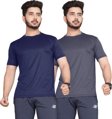 Hookstep Solid Men Round Neck Multicolor T-Shirt