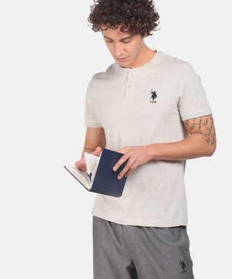 U.S. POLO ASSN. Solid Men Henley Neck Grey T-Shirt