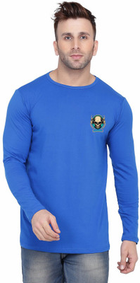 Money Leaf Solid Men Round Neck Blue T-Shirt