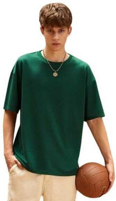 Bornforfashion Solid Men Round Neck Green T-Shirt