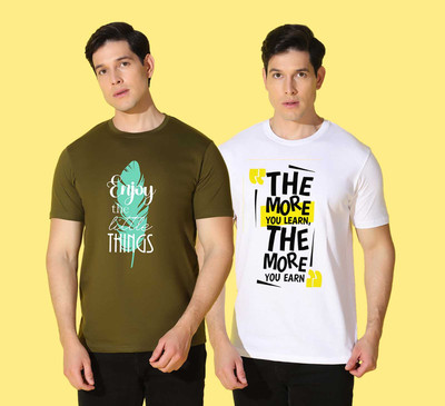 WOOSTRO Printed Men Round Neck Multicolor T-Shirt