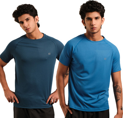 Sirtex Eazy Solid Men Round Neck Blue T-Shirt