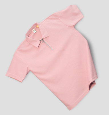 NB NICKY BOY Self Design Men Zip Neck Pink T-Shirt