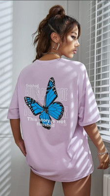 ERAWORLD Printed Women Round Neck Purple T-Shirt