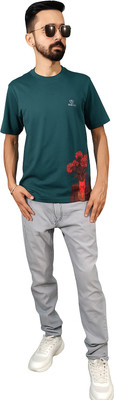 Trapout Printed Men Round Neck Dark Green T-Shirt