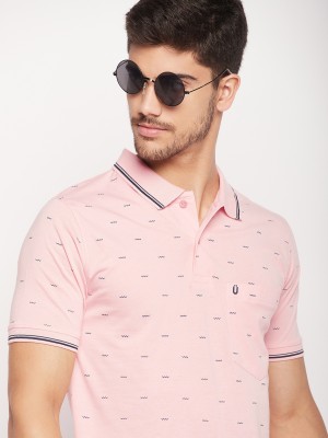 UNIBERRY Printed Men Polo Neck Pink T-Shirt