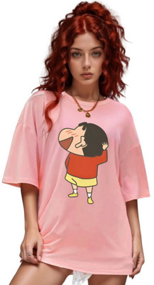Ericia Printed, Graphic Print Women Round Neck Pink T-Shirt