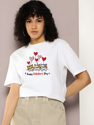 Kaido Graphic Print Women Round Neck White T-Shirt