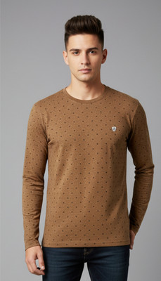 SAND PIPER Printed Men Round Neck Brown T-Shirt