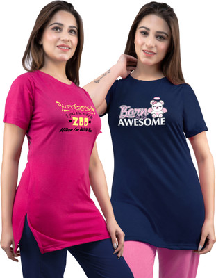 URBE Printed Women Round Neck Pink T-Shirt