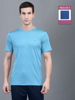 Force NXT Solid Men Round Neck Light Blue, Green T-Shirt