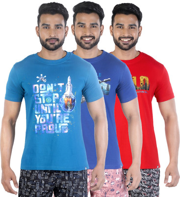 COLORS by Rupa Frontline Graphic Print Men Round Neck Blue, Dark Blue, Red T-Shirt