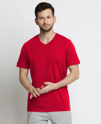 Nilan Solid Men V Neck Red T-Shirt