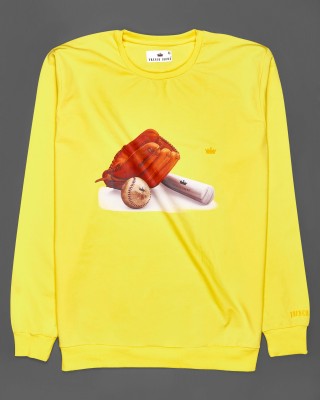 french crown Graphic Print Men Round Neck Yellow T-Shirt