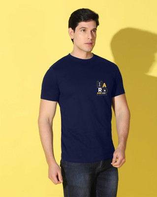 WOOSTRO Printed Men Round Neck Navy Blue T-Shirt