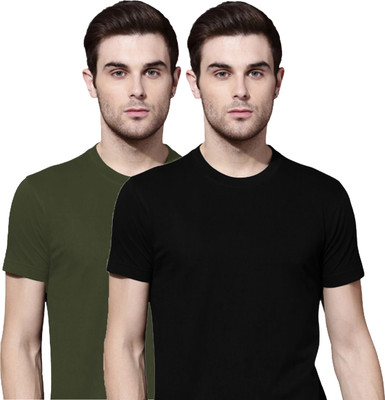 Organic Chics Solid Men Round Neck Multicolor T-Shirt