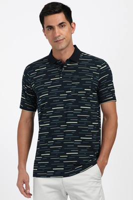 PETER ENGLAND Printed Men Polo Neck Dark Blue, Beige T-Shirt
