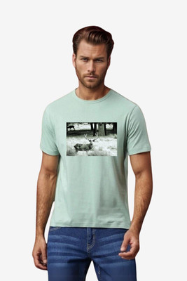 BlueFicus Typography Men Round Neck Light Green T-Shirt