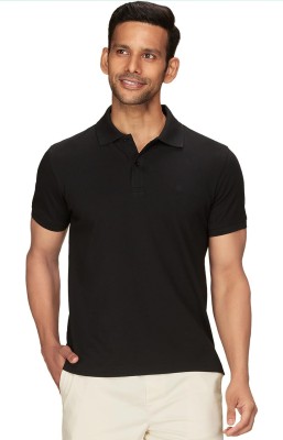 Fit faction Solid Men Polo Neck Black T-Shirt