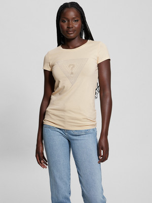 GUESS Printed Women Round Neck Beige T-Shirt