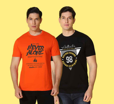 WOOSTRO Printed Men Round Neck Multicolor T-Shirt