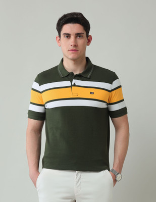 Arrow Sport Striped Men Polo Neck Green T-Shirt