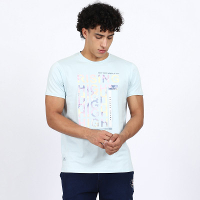 WOLF &CO. Solid Men Round Neck Blue T-Shirt