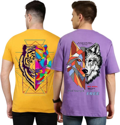 Lecowar Printed Men Round Neck Multicolor T-Shirt