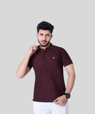 KASHIRA Solid Men Polo Neck Reversible Maroon T-Shirt