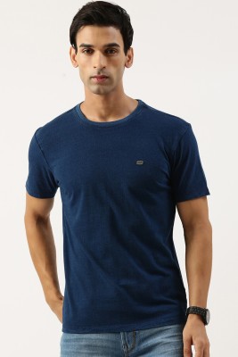 PETER ENGLAND Solid Men Round Neck Dark Blue T-Shirt