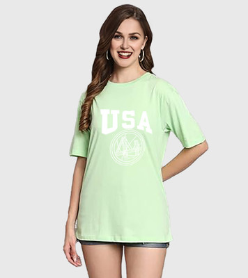 Shonisha Typography Women Round Neck Light Green T-Shirt