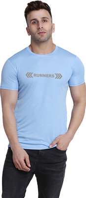 TQH Printed, Typography Men Round Neck Light Blue T-Shirt