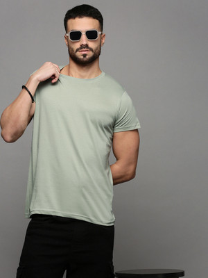 ETC Solid Men Round Neck Light Green T-Shirt