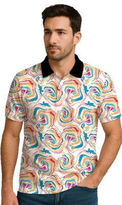ABIZZSTORE Abstract Men Polo Neck Multicolor T-Shirt