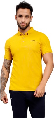 BOZARRO Solid Men Polo Neck Yellow T-Shirt
