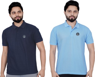 La Milano Solid Men Polo Neck Light Blue, Dark Blue T-Shirt