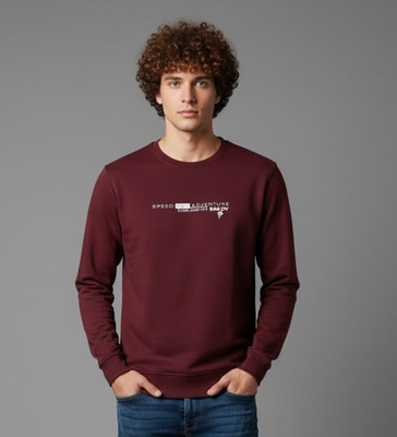 SAND PIPER Printed Men Round Neck Maroon T-Shirt