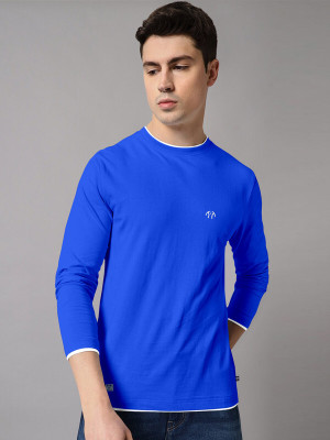 Triptee Solid Men Round Neck Blue T-Shirt