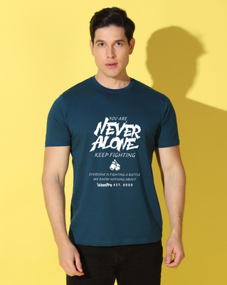WOOSTRO Printed Men Round Neck Dark Blue T-Shirt