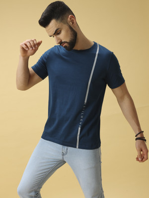 Estilocus Solid Men Round Neck Blue T-Shirt