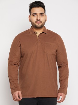 Adobe Solid Men Polo Neck Brown T-Shirt