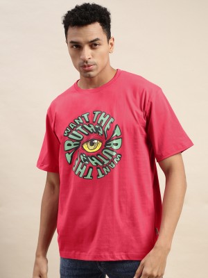 Veirdo Typography, Graphic Print Men Round Neck Pink T-Shirt